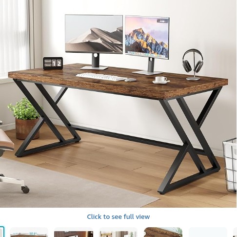 LVB Computer Desk Gaming Home Office Table long Desks 140cm Rustic Brown | Industrial Home Computer Desk for Bedroom, Farmhouse Metal Wooden Study Work PC Gaming Table, Modern Executive Writing Desk